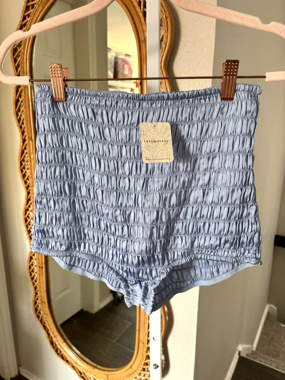 Free People / NWT Bloomer Small Ruched Detail Periwinkle Blue Stretch Shorts - Picture 2 of 4